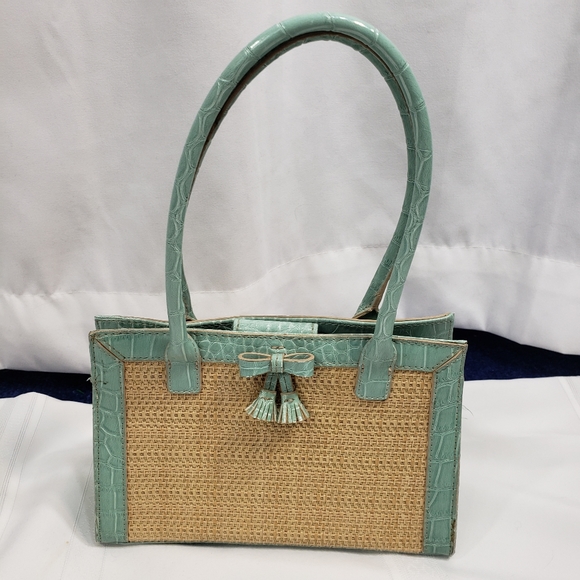 Liz Claiborne Handbags - Liz Claiborne Mint & Straw Bag Tassels